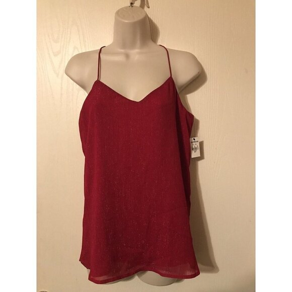 Express Barcelona Red Silver Glitter Spaghetti Strap Reversible Cami SZ S/P Tags - Picture 1 of 7
